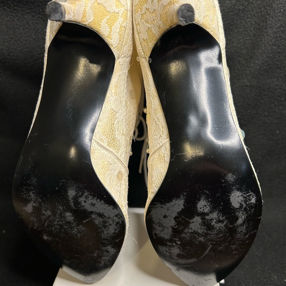 Vintage Aphrodite Heeled Bridal Boots with Lace custom hand beaded & sequined. - Picture 8 of 11
